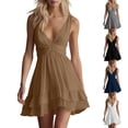 thumbnail image 7 of Dvprdro Deep V Neck Knot Front Self Tie Waist Ruffle Hem Loose A Line Mini Dress for Women 2026 Summer Beach Vacation Solid, 7 of 7