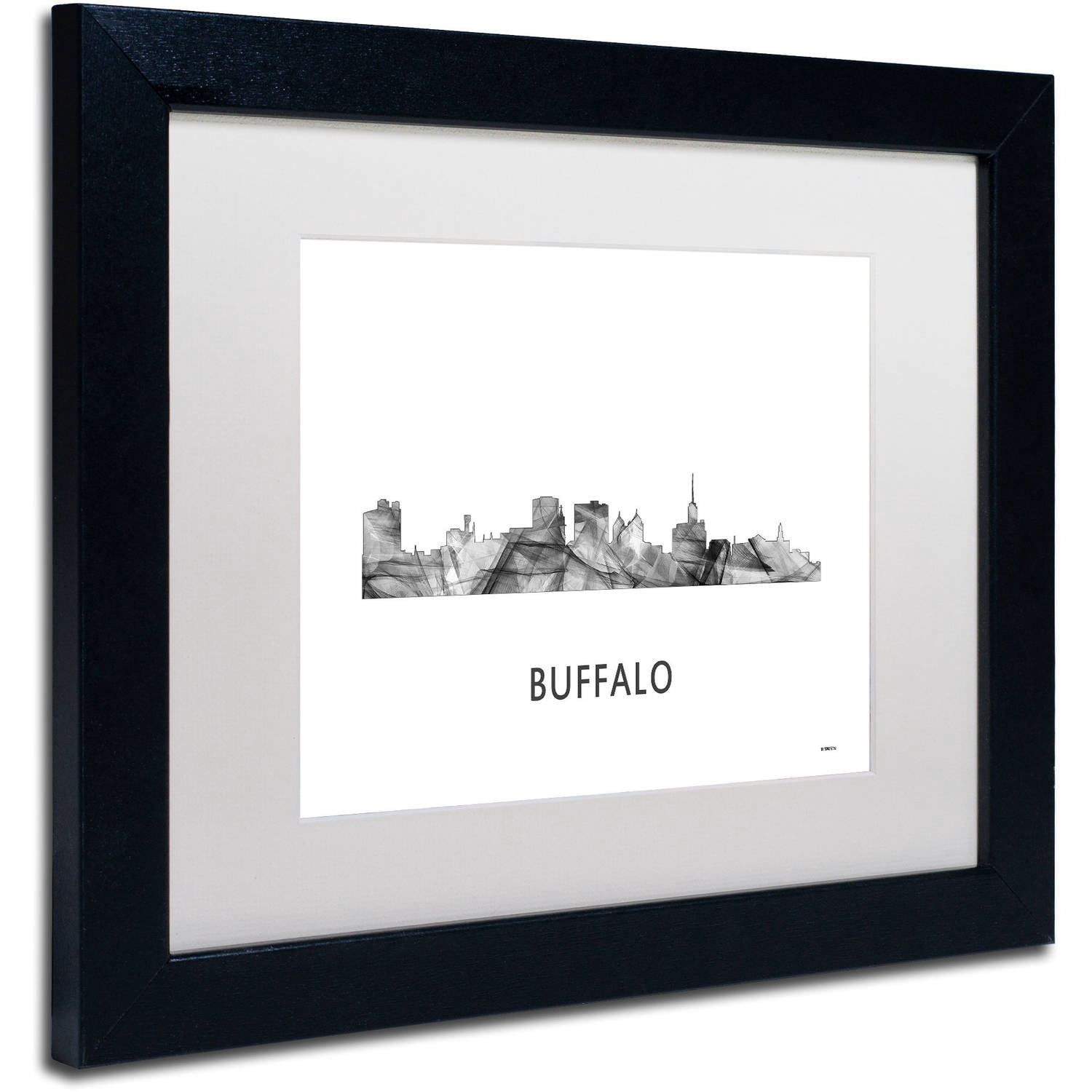 Trademark Fine Art 'Buffalo New York Skyline WB-BW' Canvas Art by Marlene Watson, White Matte, Black Frame