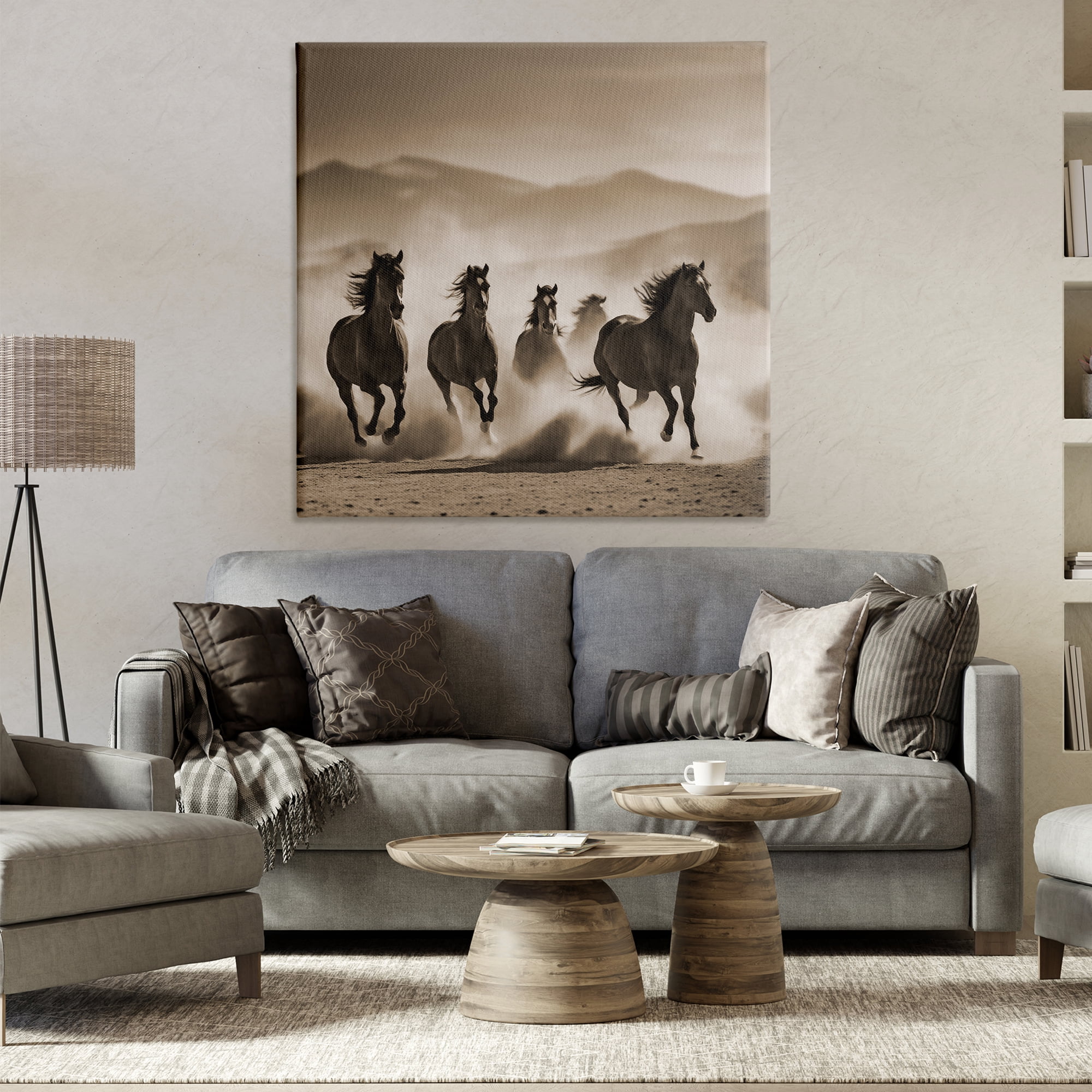 Stupell Industries Trotting Mountain Stallions Animals Painting Wrapped Canvas Art Print Wall Art, 36 x 36