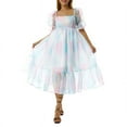 thumbnail image 2 of Femmes Été Bouffi Tulle Princesse Robe Couleur Unie Cou Carré Manches Courtes Ourlet Robe Grande Taille, 2 of 6