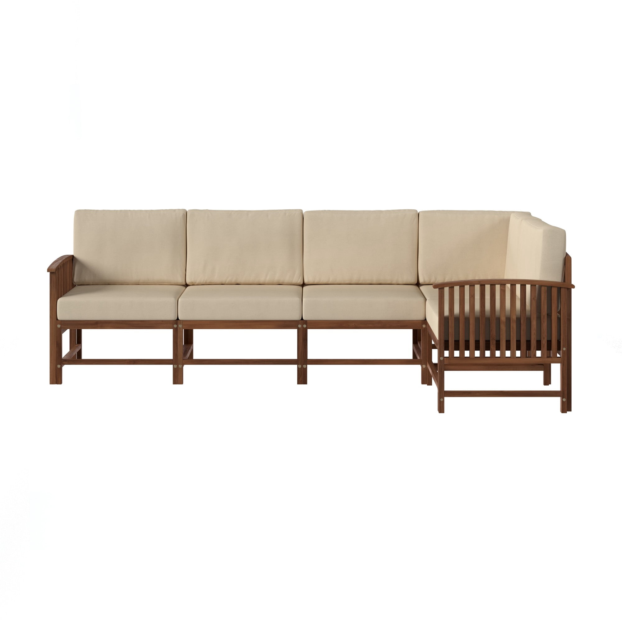 Walker Edison Modern Slatted Solid Wood 5-Piece Outdoor Sectional Set, Dark Brown
