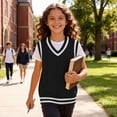 thumbnail image 6 of Kaemgyyd 0-15 T Girl's Sweater Infant Vest Tops Fall V Neck Sleeveless Pullover Cute Color Block Cable Knit Toddler Clothes, 6 of 6