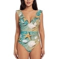thumbnail image 2 of Yiaed Starfish And Seashell Print Women's Ruffled One Piece Swimsuit V Neck Swimwear Slimming Monokini for Woman-Medium, 2 of 8