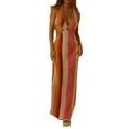 thumbnail image 1 of Qmyliery Women's Summer Long Evening Dress Solid/Striped Hanging Neck Backless Bandage Dress, 1 of 7