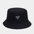 thumbnail image 2 of Summer Hats for Women Unisex Heart Embroidered Cotton Bucket Hat Outdoor Sun Fishing Black M, 2 of 7