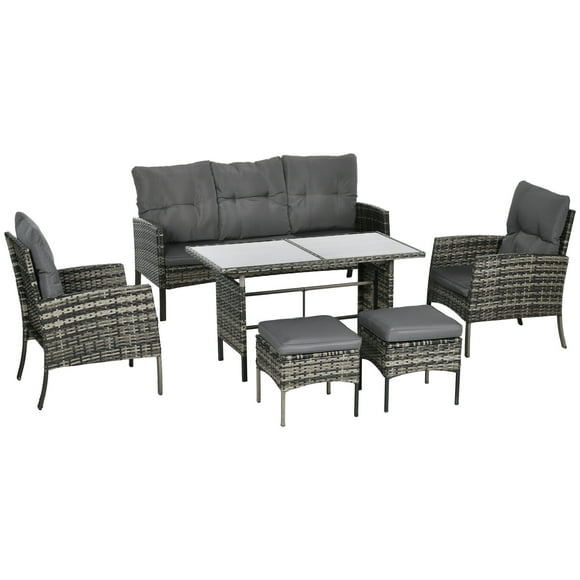 Outsunny 6 Piece Patio Furniture Set w/ Chairs Ottomans Sofa Table Cushions