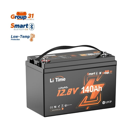 LiTime 12V 140Ah Bluetooth LiFePO4 Lithium Battery Group 31 150A BMS deep cycle for RV Travel Trailers and Trolling Motor