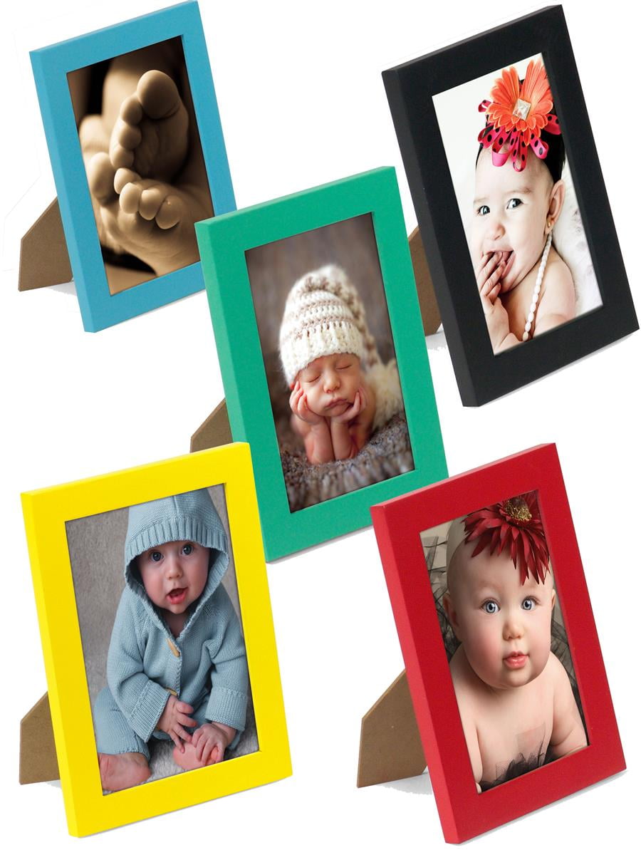 Brown Displays2go Wood Picture Frame with Removable Mat Display Set 5-Inch by 7-Inch Set of 6 