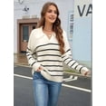 thumbnail image 5 of Women Striped Sweater V Neck Long Sleeve Loose Sweater Knit Pullover Jumper Tops White S, 5 of 9