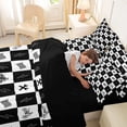 thumbnail image 4 of Castle Fairy Checkered Motocross Bedding Comforter Set 7 Pieces for Teens, Black White Race Icon Full Bedding Set for Bedroom, Black White,Black Reversible, 4 of 7