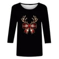 thumbnail image 4 of Feancey Women Christmas Tops Fancy 3/4 Sleeve Plus Size Tshirts Novelty Holiday Printed Blouse Loose Fit Casual Crewneck Pullover Tees Black L, 4 of 4