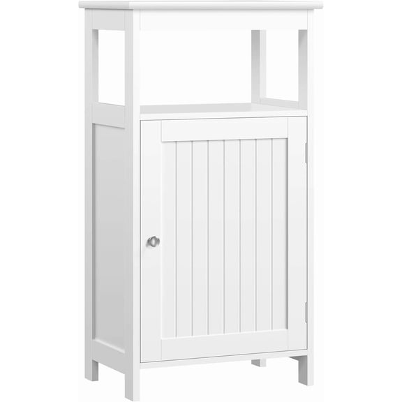 4-Tier Bathroom Floor Cabinet, Free-Standing Storage Organizer with Single Door and Adjustable Shelf, Narrow Design for Small Spaces, 18" L x 12" W x 33" H, White