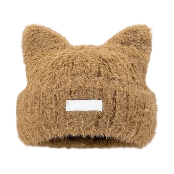 Women's Knitted Cat Ear Beanie, Winter Warm Fuzzy Skull Cap with Earflaps - Slouchy Plush Ski Hat for Cold Weather, Snow, and Outdoor Activities
