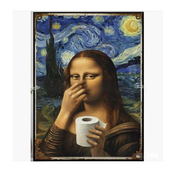 Funny Bathroom Wall Art Metal Wall Decor Vintage Mona Lisa Starry Night Themed Wall Art for Bathroom Home Decor 7.87 X 11.81 in