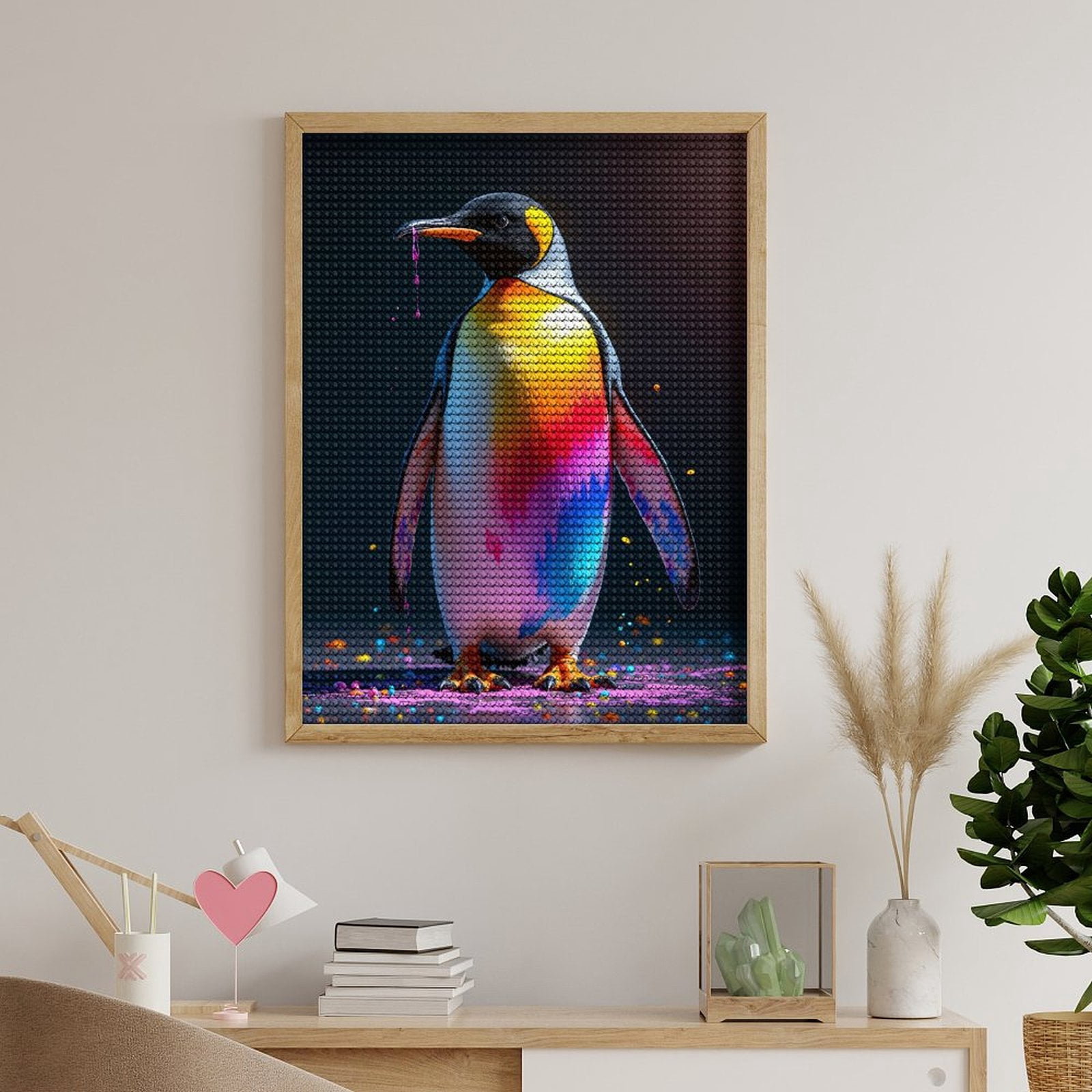 Diamond Art Kits for Adults, Colorful Penguin Paint Splatter 5D Diamond Painting Kits for Adults Beginners, DIY Full Drill Diamond Painting, Gem Art and Crafts 12x16