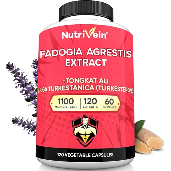 Nutrivein Premium Fadogia Agrestis and Tongkat Ali Supplement with Turkesterone - 1100 mg - 120 Caps - Synergistic Blend for Performance, Strength, & Recovery for Men & Women of All Ages