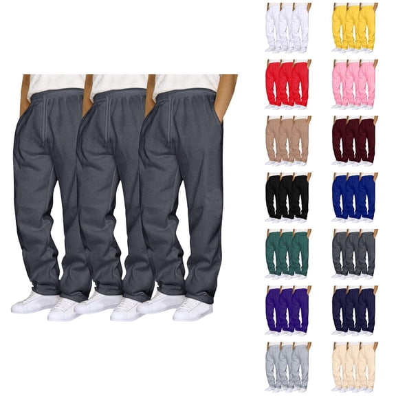 3 Pack Sweat Pants for Mens 2026 Trendy Drawstring Elastic Waist Straight Leg Casual Pants with Pockets Trousers