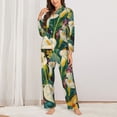 thumbnail image 2 of Salouo Tropical Floral Jungle Pattern Women's Pajamas Set Long Sleeve Button Down Sleepwear Soft Pj Lounge Sets for women 2 Piece Pjs Set with Long Pants-X-Large, 2 of 7