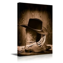 wall26 - Cowboy Black Hat ATOP Western Boots - Canvas Art Wall Art - 32"x48"