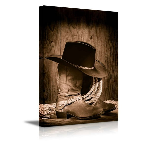 wall26 - Cowboy Black Hat ATOP Western Boots - Canvas Art Wall Art - 32"x48"