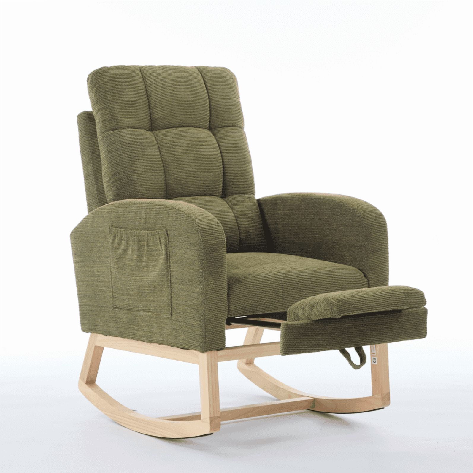 New Rocking Chair with Footrest for Nursery, Modern PU Upholstered Glider Accent Armchair with High Backrest, Padded Seat, and Side Pocket – Ideal for Living Room, Bedroom