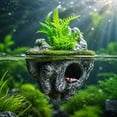 thumbnail image 4 of Floating Aquarium Rock Cave Ornament, 6.3x5.1in Artificial Moss Floating Stone Fish Tank Decor with Simulated Green Plants, 4 of 7
