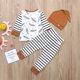 thumbnail image 5 of Worallymy 2 piezas ropa de bebé niño infantil manga larga Top rayas pantalones sombrero gorra, 80 cm Worallymy JD735801518, 5 of 7