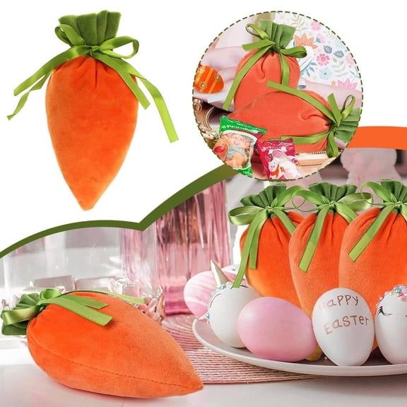 8/16 Pcs Easter Carrot Gift Bags Easter Fabric Drawstring Bag Carrot Candy Goody Treat Bags for Spring Basket Stuffers Egg Hunt Outdoor Party Favor Supplies