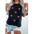 thumbnail image 6 of Women's Black Chenille Pumpkin Patched Casual T-Shirt for Fall - [ZhiHiMeRi] | (US 20-22)2XL, 6 of 9