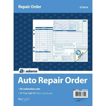 Adams Garage Repair Order Forms, 8.5 x 11.44 Inches, 3 Part, 50 Sets, White and Canary, (GT3810)
