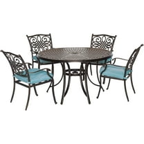Hanover Traditions 5-Piece Rust-Free Aluminum Outdoor Patio Dining Set with Blue Cushions, 4 Dining Chairs and Aluminum Round Dining Table, TRADDN5PC-BLU