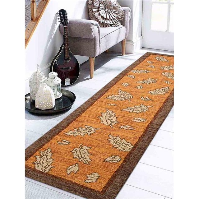 2 ft. 6 in. x 10 Floral Hand Knotted Woolen Runner Area Rug, Gold & Brown
