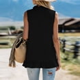thumbnail image 4 of Craaazy Womens Sleeveless V Neck Tank Tops Solid Color Loose Fit Casual Summer T-shirts with Ruffle Trim for Beach Vacation, 4 of 6