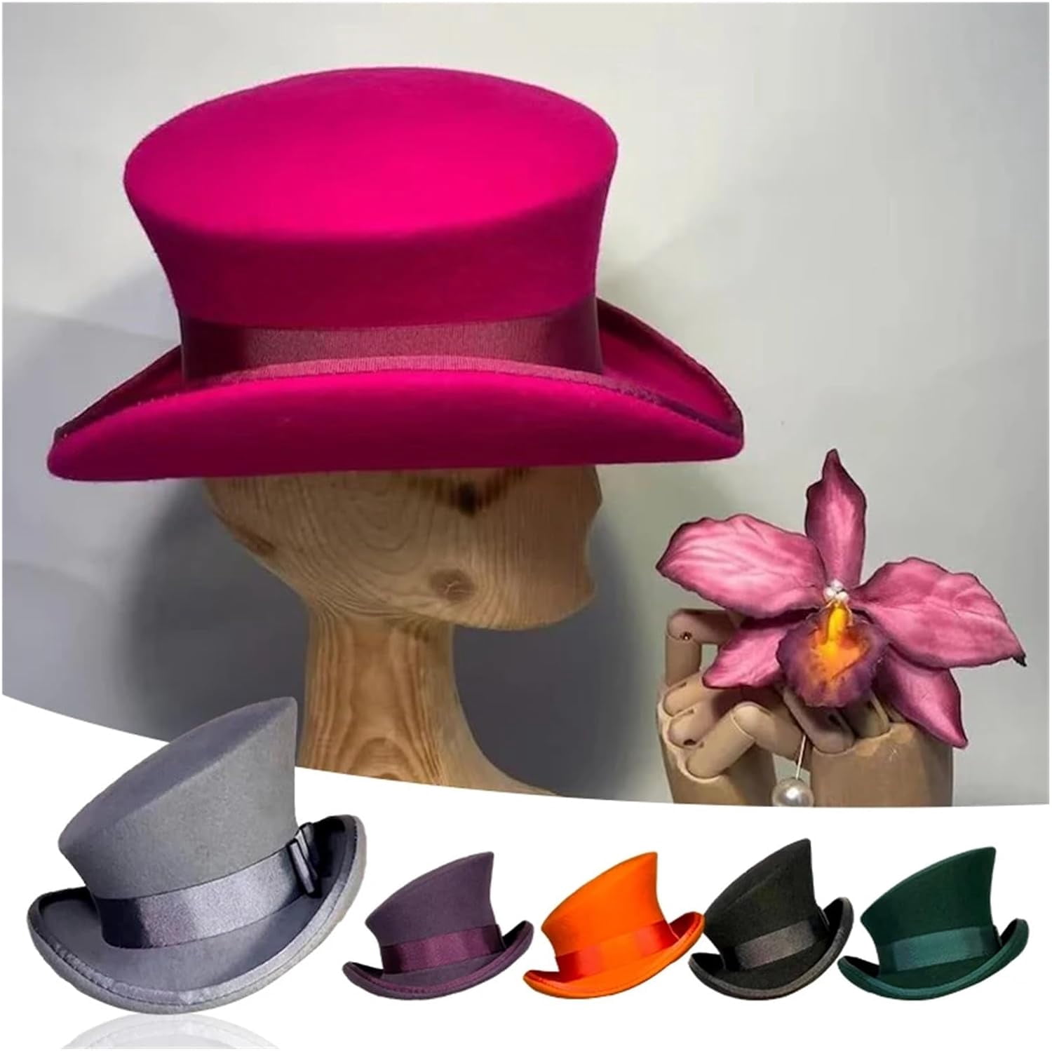 Asymmetric Top Hat Wool Hat Women Men Unisex Hat Steam Punk Hat Top Hat Fashion Ribbon Decorative Hat Cover Head For Men，Red