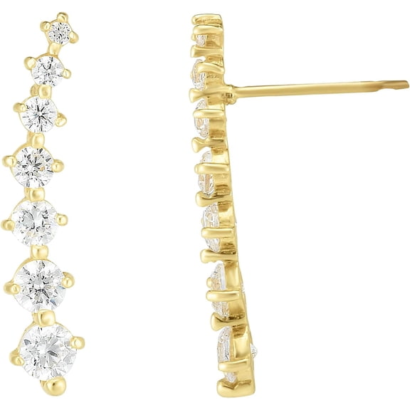 Floreo 14k Yellow Gold 18.4mm Graduated CZ Ear Climber Earrings