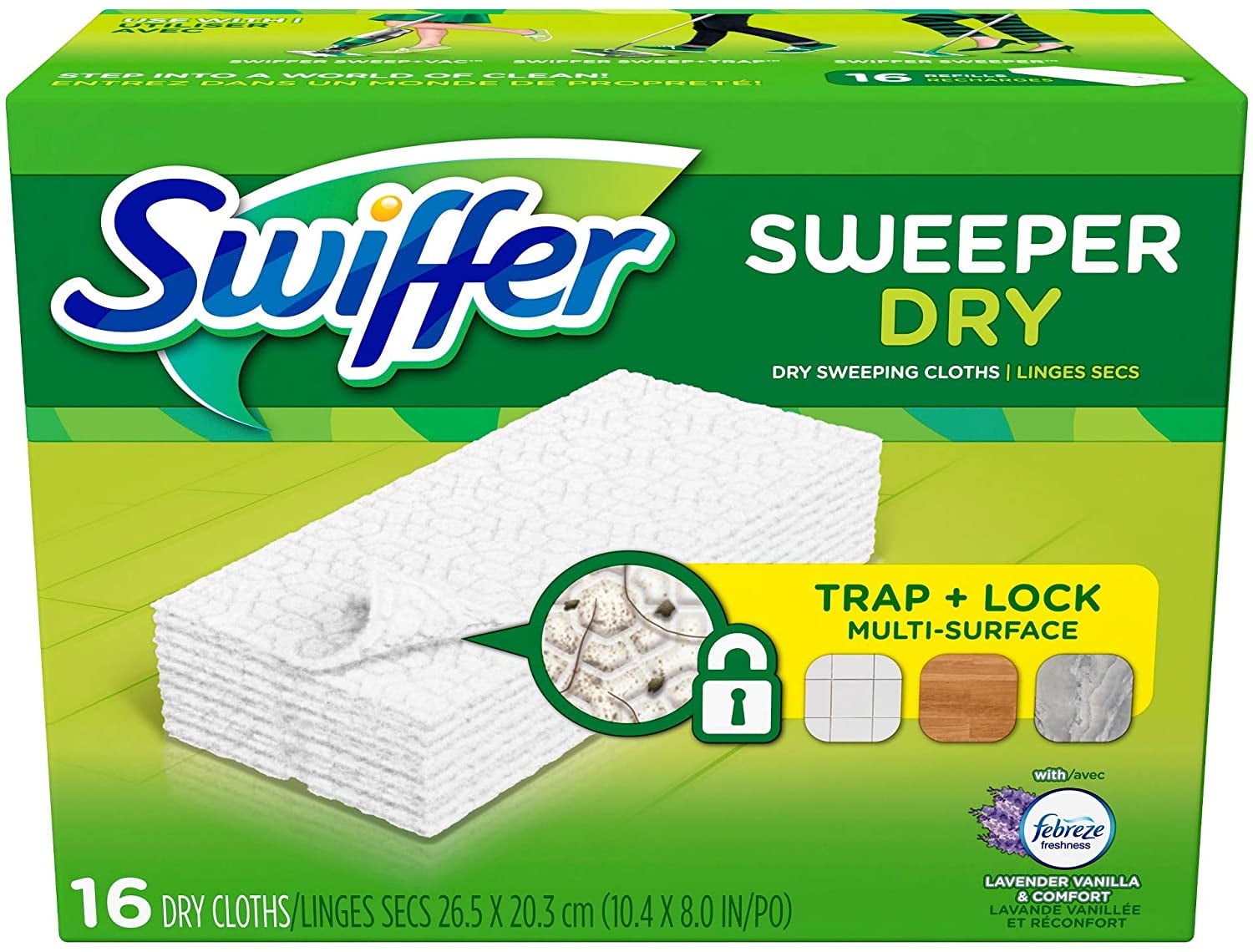 Swiffer Sweeper Dry Cloth Refill-Lavender Vanilla & Comfort-16 count (2 Pack)
