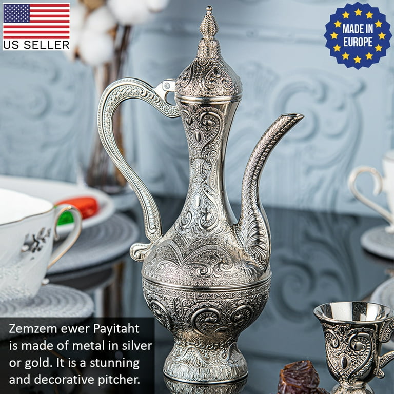 Traditional Antique Silver Turkish Coffee Set for 2