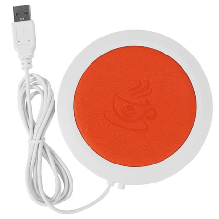 

USB Thermal Insulation Heating Coaster Hot Drink Warm Milk PU Leather High Temperature Heater Office Coaster Orange