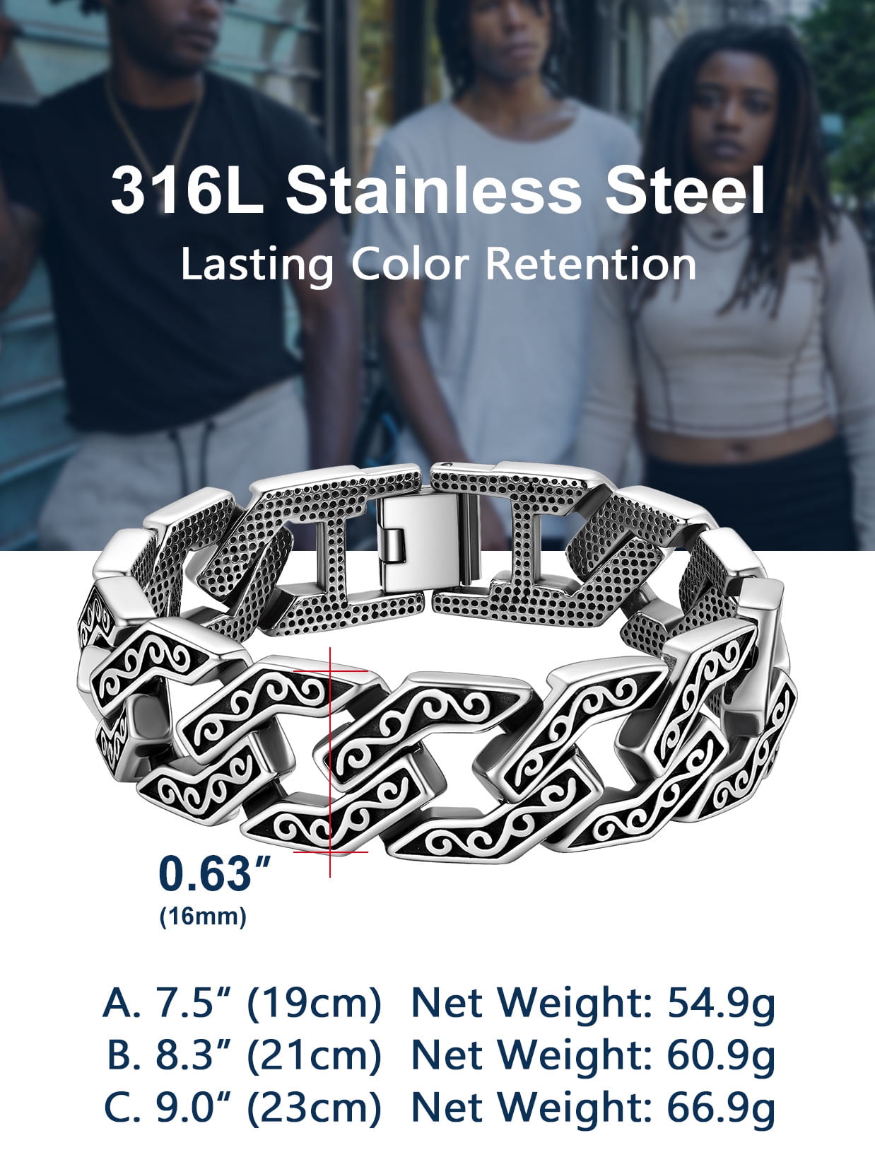 ChainsProMax Men Celtic Knot Bracelet, 316L Stainless Steel Mens Jewelry Gift, 16mm Width, 7.5"-9"