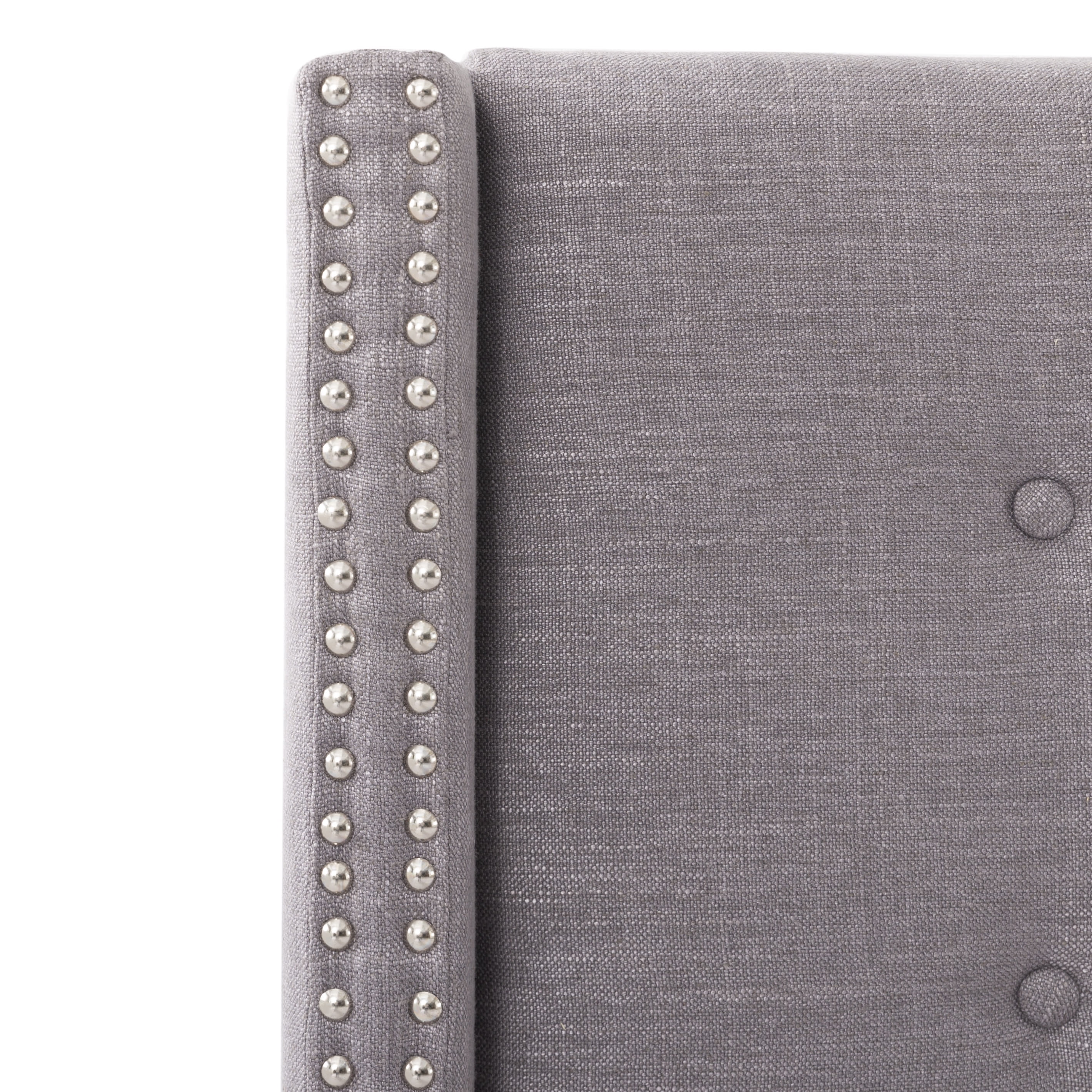 Gewnee King Upholstered Headboard 82.68" Linen Dark Grey Adjustable Height Wingback with Nail-Head Trim for Bedroom