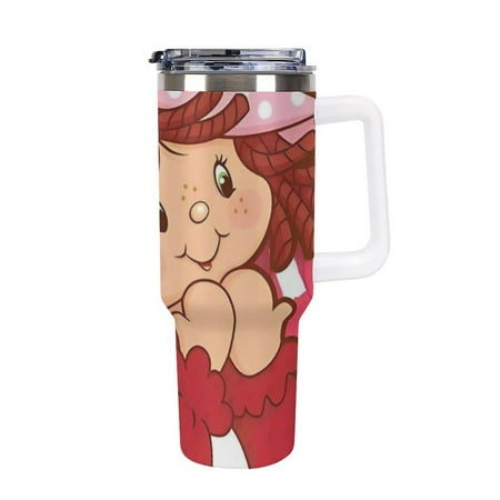 

Strawberry Shortca_ke Anime Tumbler with Handle Double Wall Stainless Steel Coffee Tumbler with Lid And Straw Leakproof Vacuum Insulated Water Bottle for Car Cold & Hot Drinks 40oz