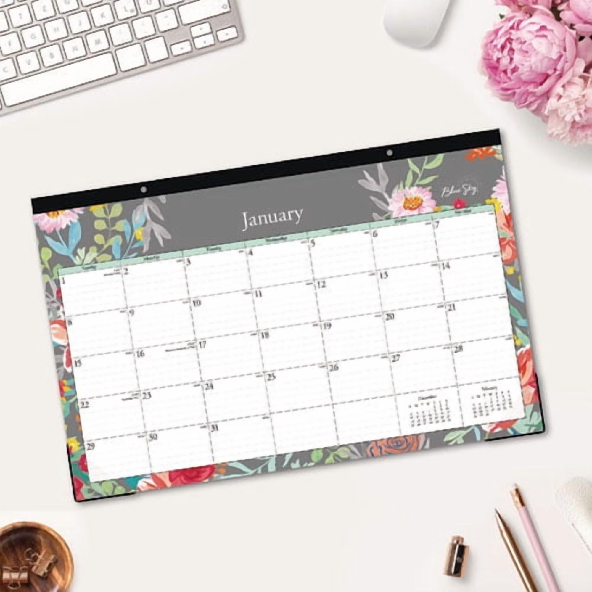 Sophie Desk Pad, Floral Artwork, 17 x 11, Multicolor Sheets, Black Binding, Clear Corners, 12-Month (Jan to Dec): 2026 | Bundle of 2