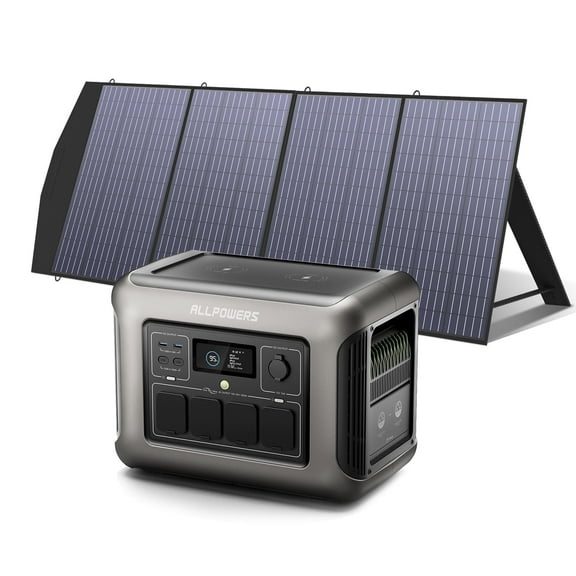 ALLPOWERS R1500 LITE Portable Power Station & 200W Solar Panel, 1056Wh LiFePO4 Solar Generator, 1600W AC Output, Fast Charging for Home Backup, Camping, RV