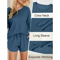 thumbnail image 4 of FEOYA Womens Waffle Pajamas Set 2 Piece Ribbed Knit Lounge Outfits Long Sleeve Top and Shorts Matching Loungewear sleepwear with Pockets L Blue, 4 of 7