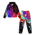 thumbnail image 4 of Uorisanigo Girls Boys Active Sweat Set 2PCS Oversized Soft Colorful Inked Print Pullover Hoodies Sweatshirt and Cargo Jogger Pants Winter Outfits Pullover Kids Clothes, 4 of 7