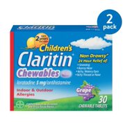 (2 pack) (2 Pack) Children's Claritin 24 Hour Allergy Grape Chewable Tablet, 5mg, 30Ct