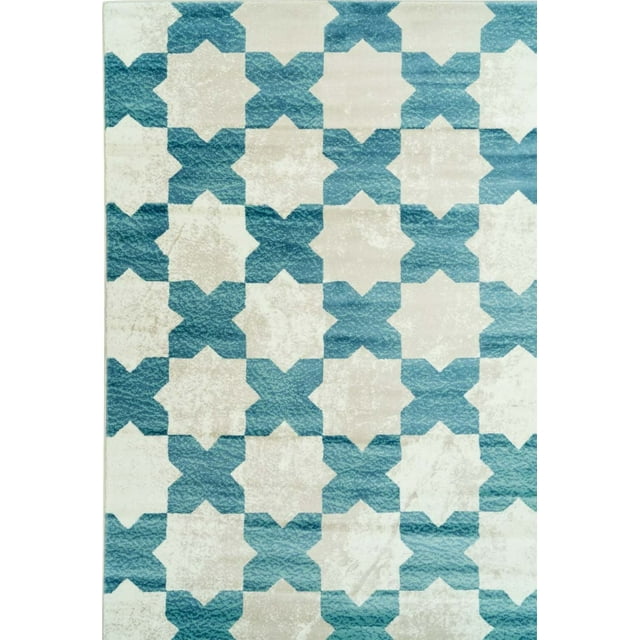 Ladole Rugs Clover Moroccan Trellis Pattern Area Rug Carpet in Teal Ivory (6'5" x 9'5", 200cm x 290cm)