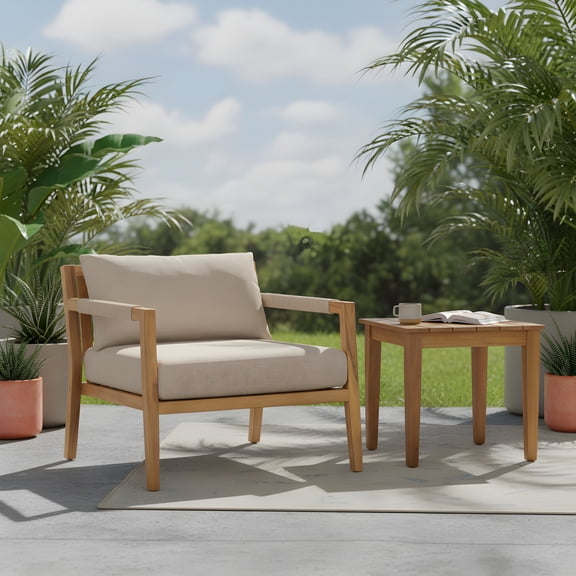 Christopher Knight Home Outdoor Rustic Harmony Chat Set, Rope Lounge Chair & Side Table, Beige Cushion
