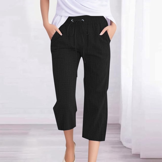 WILLBEST Pantalones Casuales elegantes para Mujer: Pantalones de Tejido 7/8 Transpirables de Color Sólido para Mayor Comodidad y Versatilidad En el Día a Día. XXXL