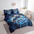 thumbnail image 2 of Feelyou Thunder Lightning Dragon Bedding Comforter Set for Men Boys, Storm Animal Queen Bedding Sets, Blue Golden, Black Reversible, 7pcs, 2 of 7